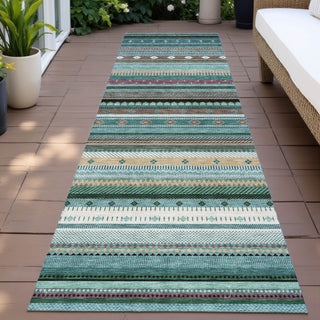Piper Looms Chantille Stripes ACN2218 Teal Machine Washable Area Rug Runner Outdoor Lifestyle Image Feature
