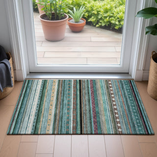 Piper Looms Chantille Stripes ACN2218 Teal Machine Washable Area Rug Scatter Lifestyle Image Feature