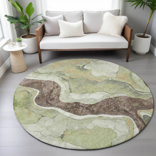 Piper Looms Chantille Abstract ACN2219 Aloe Machine Washable Area Rug Round Lifestyle Image Feature