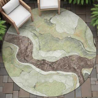 Piper Looms Chantille Abstract ACN2219 Aloe Machine Washable Area Rug Round Outdoor Lifestyle Image Feature