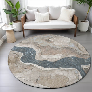 Piper Looms Chantille Abstract ACN2219 Beige Machine Washable Area Rug Round Lifestyle Image Feature