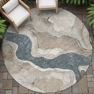 Piper Looms Chantille Abstract ACN2219 Beige Machine Washable Area Rug Round Outdoor Lifestyle Image Feature