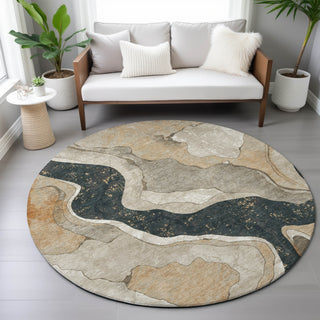 Piper Looms Chantille Abstract ACN2219 Putty Machine Washable Area Rug Round Lifestyle Image Feature