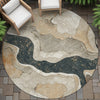 Piper Looms Chantille Abstract ACN2219 Putty Machine Washable Area Rug Round Outdoor Lifestyle Image Feature