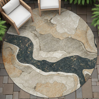 Piper Looms Chantille Abstract ACN2219 Putty Machine Washable Area Rug Round Outdoor Lifestyle Image Feature