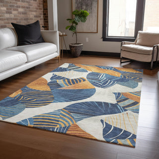 Piper Looms Chantille Floral ACN2220 Navy Machine Washable Area Rug Lifestyle Image Feature