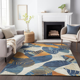 Piper Looms Chantille Floral ACN2220 Navy Machine Washable Area Rug Lifestyle Image Feature