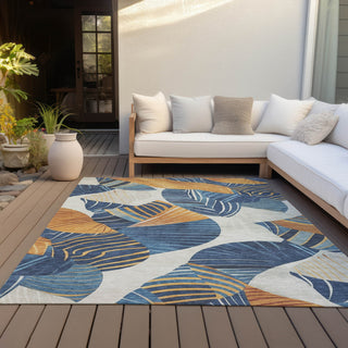 Piper Looms Chantille Floral ACN2220 Navy Machine Washable Area Rug Outdoor Lifestyle Image Feature