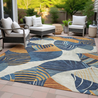 Piper Looms Chantille Floral ACN2220 Navy Machine Washable Area Rug Outdoor Lifestyle Image Feature