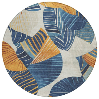 Piper Looms Chantille Floral ACN2220 Navy Machine Washable Area Rug Round Main Image