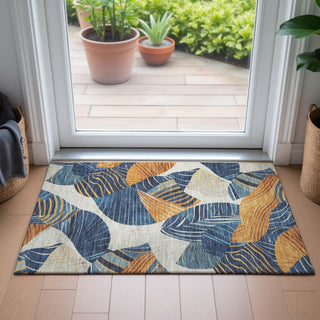 Piper Looms Chantille Floral ACN2220 Navy Machine Washable Area Rug Scatter Lifestyle Image Feature