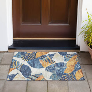 Piper Looms Chantille Floral ACN2220 Navy Machine Washable Area Rug Scatter Outdoor Lifestyle Image Feature