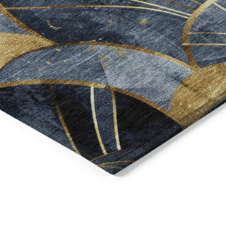 Piper Looms Chantille Floral ACN2221 Navy Machine Washable Area Rug Corner Image