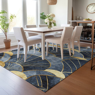 Piper Looms Chantille Floral ACN2221 Navy Machine Washable Area Rug Lifestyle Image Feature