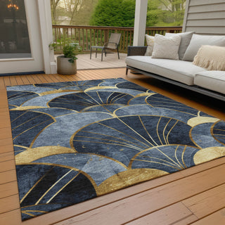 Piper Looms Chantille Floral ACN2221 Navy Machine Washable Area Rug Outdoor Lifestyle Image Feature