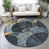 Piper Looms Chantille Floral ACN2221 Navy Machine Washable Area Rug Round Lifestyle Image Feature