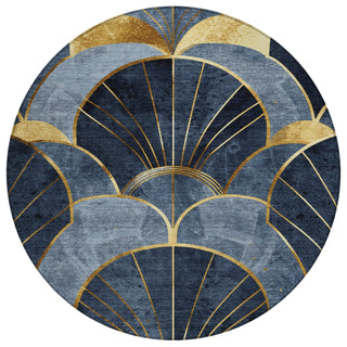 Piper Looms Chantille Floral ACN2221 Navy Machine Washable Area Rug Round Main Image