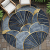Piper Looms Chantille Floral ACN2221 Navy Machine Washable Area Rug Round Outdoor Lifestyle Image Feature