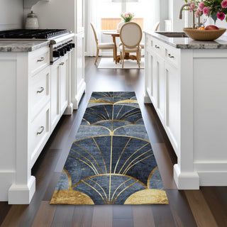 Piper Looms Chantille Floral ACN2221 Navy Machine Washable Area Rug Runner Lifestyle Image Feature