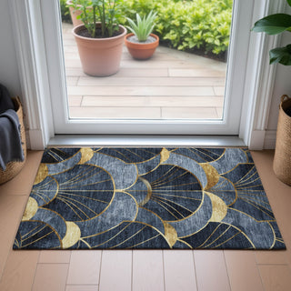 Piper Looms Chantille Floral ACN2221 Navy Machine Washable Area Rug Scatter Lifestyle Image Feature