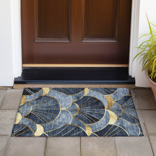 Piper Looms Chantille Floral ACN2221 Navy Machine Washable Area Rug Scatter Outdoor Lifestyle Image Feature