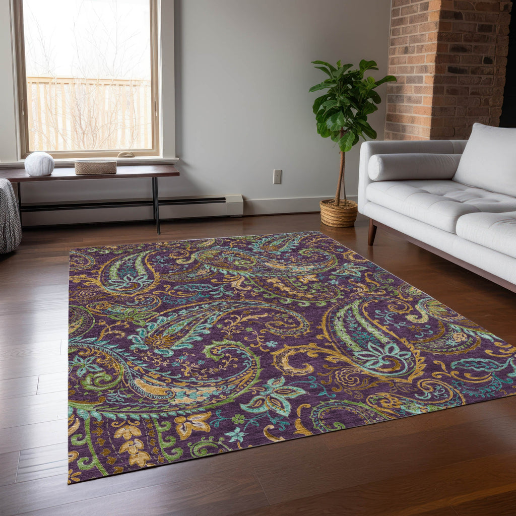 Piper Looms Chantille Paisley ACN533 Purple Area Rug - Featured