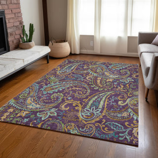 Piper Looms Chantille Paisley ACN533 Purple Area Rug