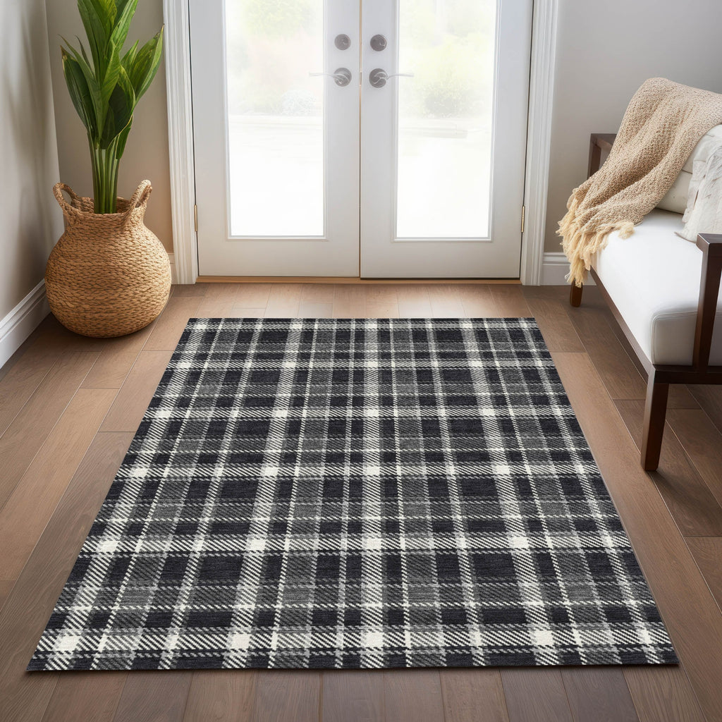 Piper Looms Chantille Plaid ACN563 Black Area Rug  Featured