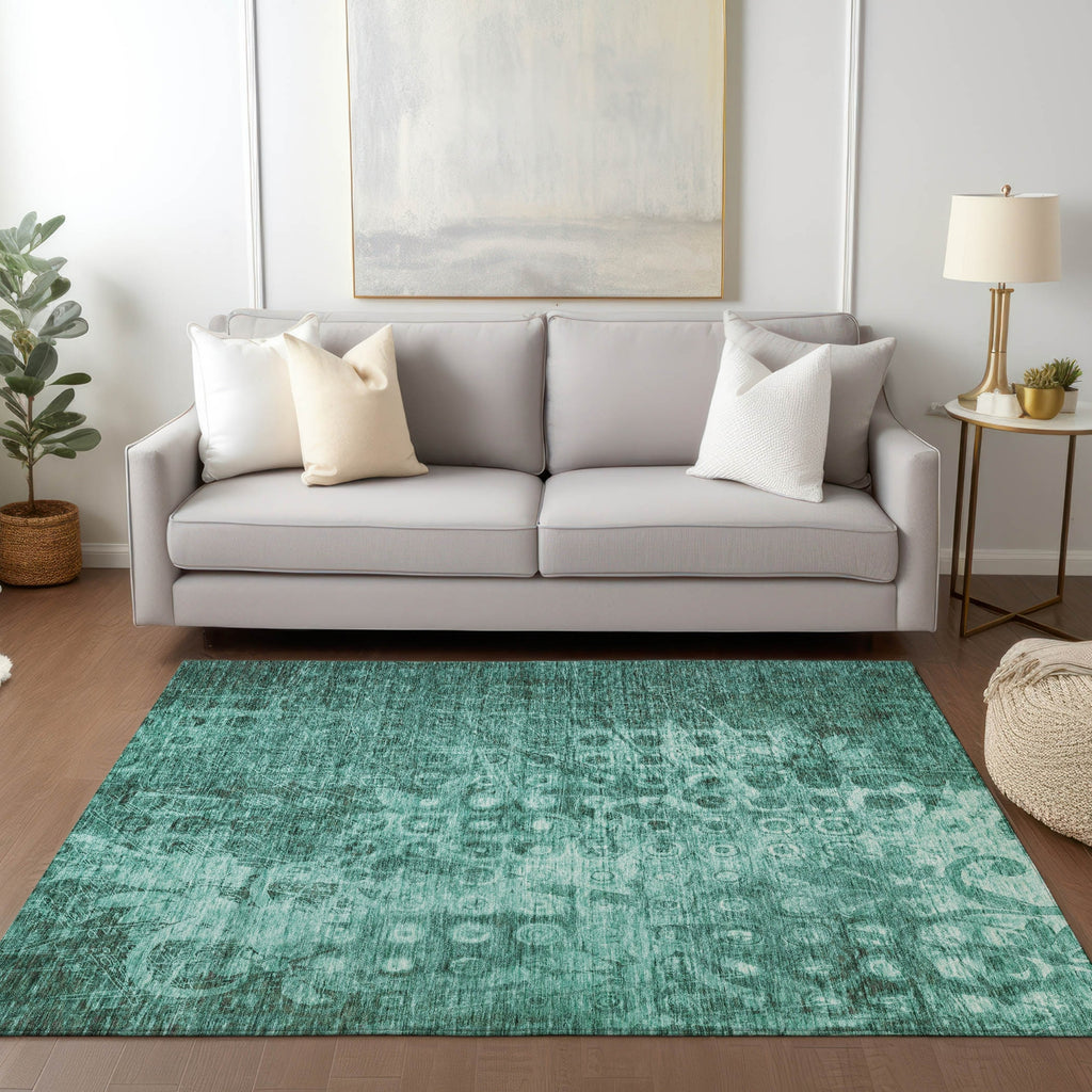 Piper Looms Chantille Ikat ACN577 Teal Area Rug Lifestyle Image Feature