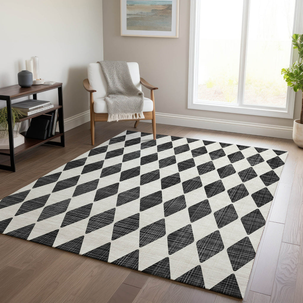 Piper Looms Chantille Diamonds ACN578 Black Area Rug Lifestyle Image Feature