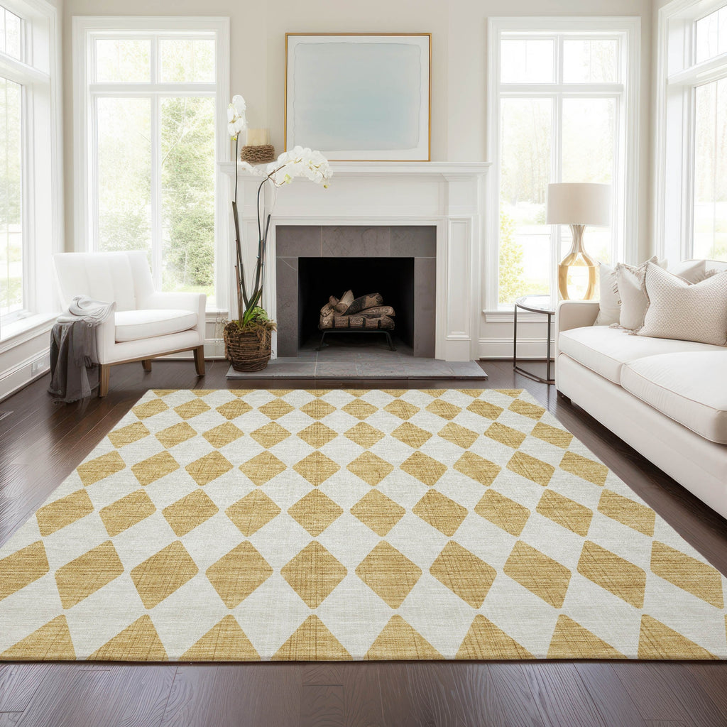 Piper Looms Chantille Diamonds ACN578 Gold Area Rug Lifestyle Image Feature