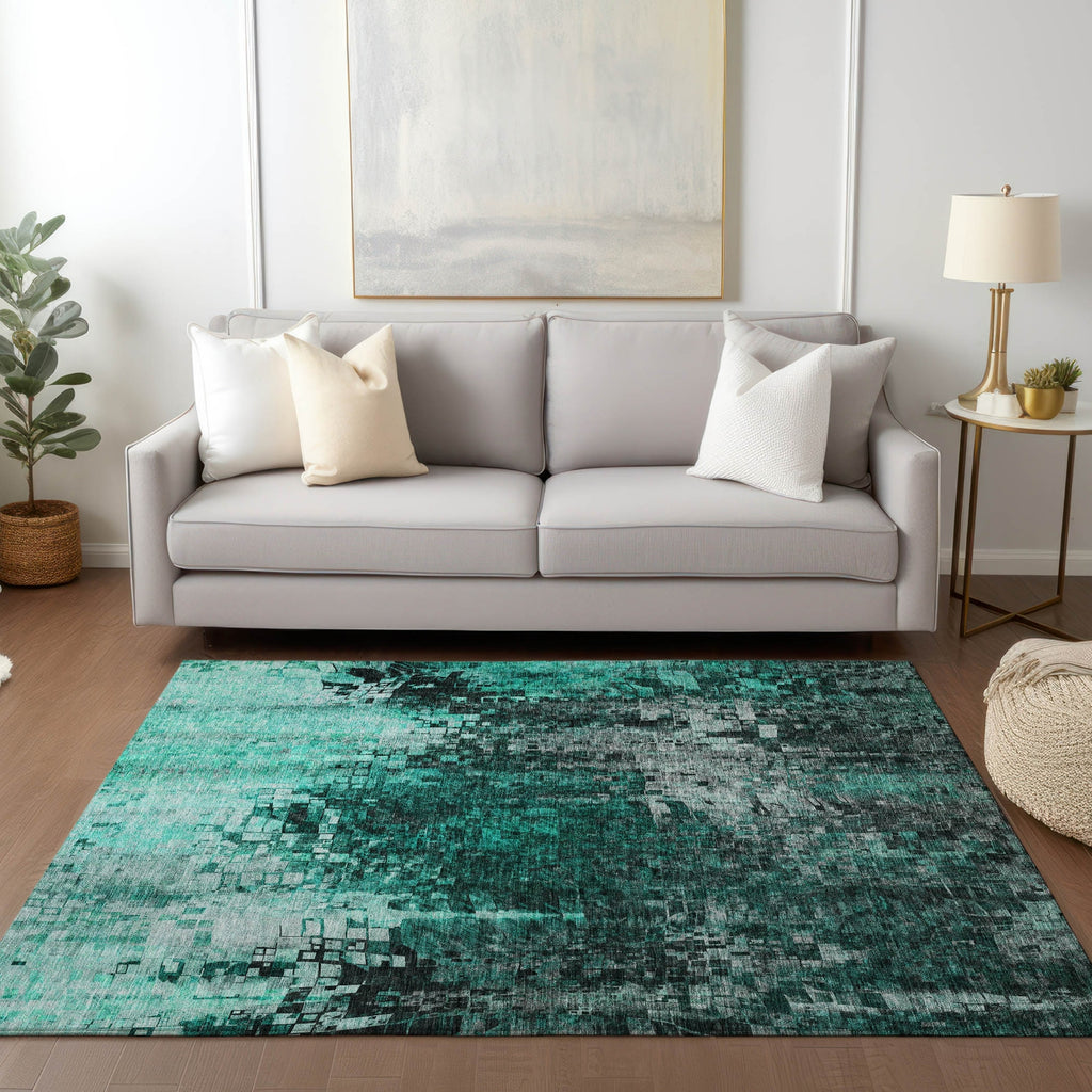 Piper Looms Chantille Squares ACN581 Teal Area Rug Lifestyle Image Feature