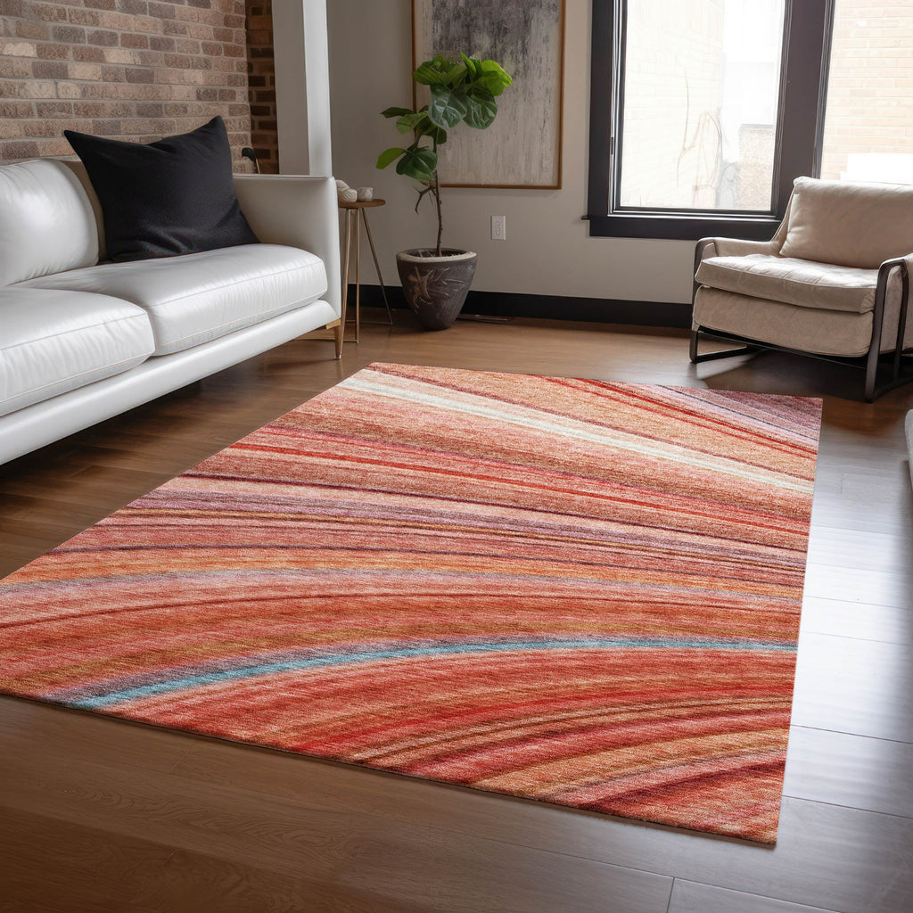 Piper Looms Chantille Stripes ACN585 Terracotta Area Rug Lifestyle Image Feature
