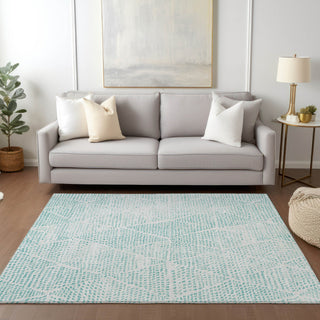 Piper Looms Chantille Diamond ACN591 Aqua Area Rug Lifestyle Image Feature