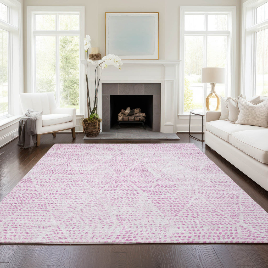 Piper Looms Chantille Diamond ACN591 Pink Area Rug Lifestyle Image Feature