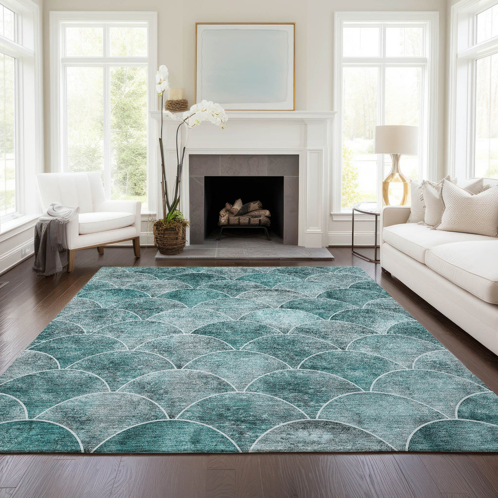 Piper Looms Chantille Modern ACN594 Teal Area Rug Lifestyle Image Feature