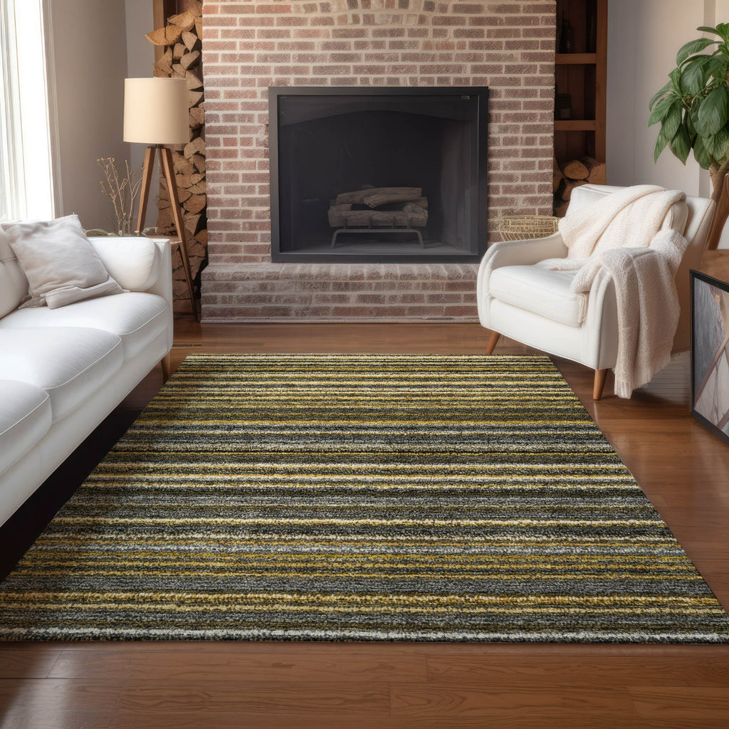 Piper Looms Chantille Stripes ACN598 Gold Area Rug Lifestyle Image Feature