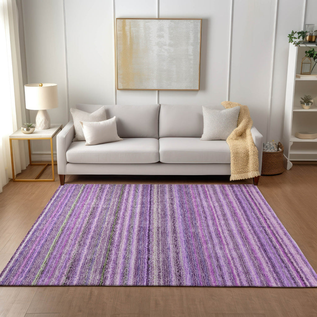 Piper Looms Chantille Stripes ACN598 Purple Area Rug Lifestyle Image Feature