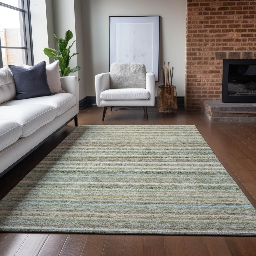 Piper Looms Chantille Stripes ACN598 Sage Area Rug Lifestyle Image Feature