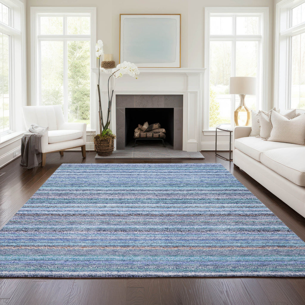 Piper Looms Chantille Stripes ACN598 Sky Area Rug Lifestyle Image Feature