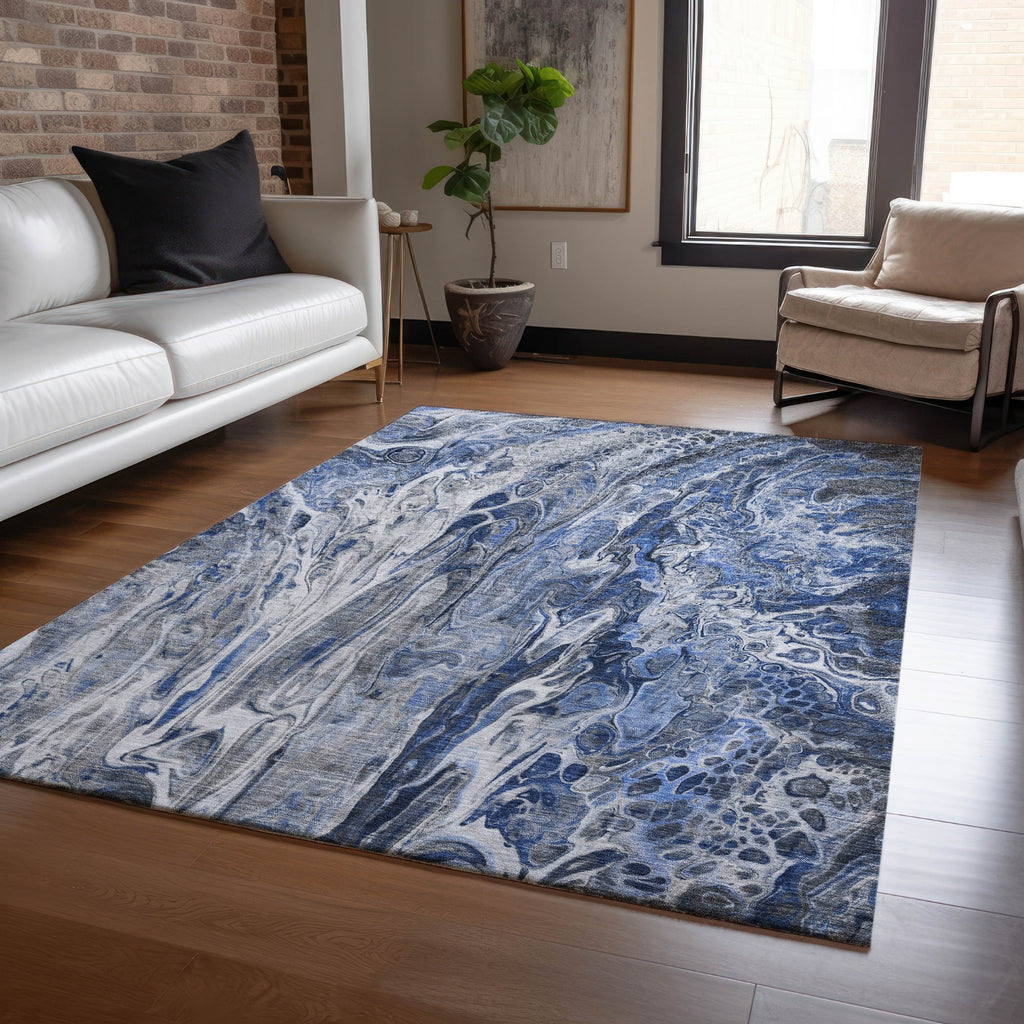 Piper Looms Chantille Abstract ACN602 Blue Area Rug Lifestyle Image Feature