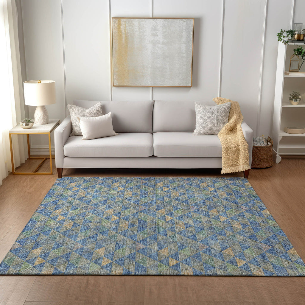 Piper Looms Chantille Geometric ACN612 Blue Area Rug Lifestyle Image Feature