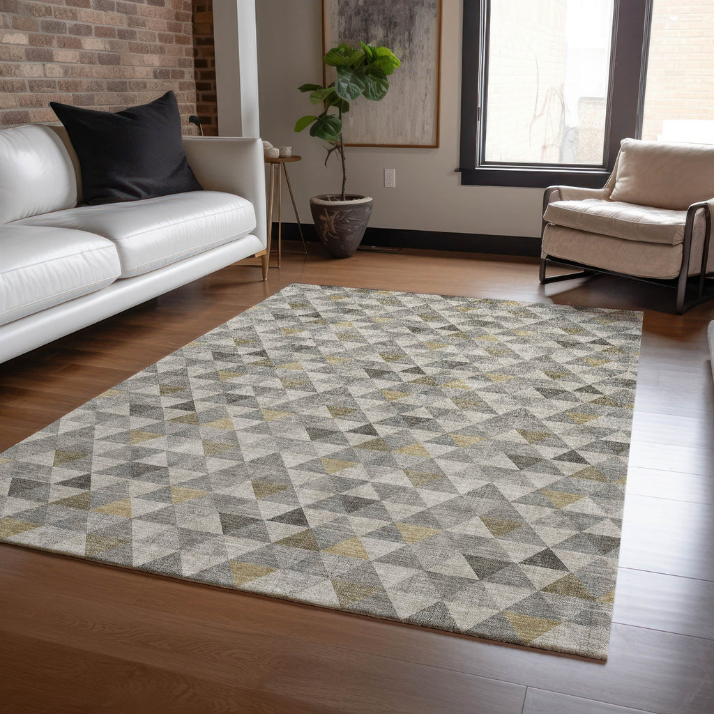Piper Looms Chantille Geometric ACN612 Taupe Area Rug Lifestyle Image Feature