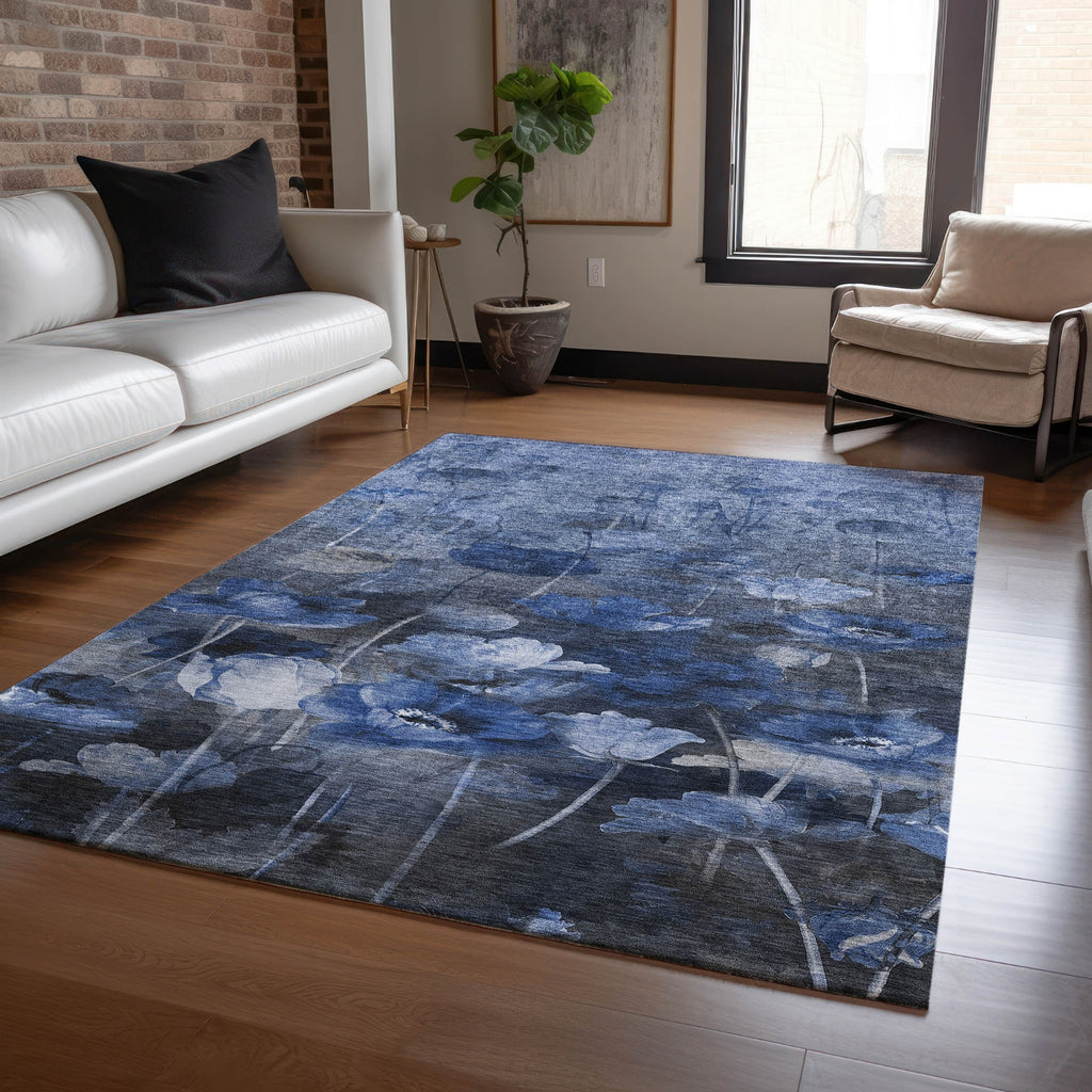 Piper Looms Chantille Floral ACN613 Blue Area Rug Lifestyle Image Feature