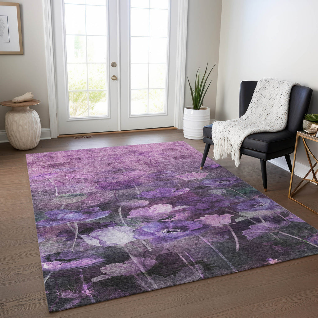 Piper Looms Chantille Floral ACN613 Purple Area Rug Lifestyle Image Feature