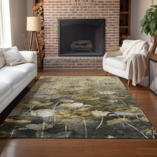 Piper Looms Chantille Floral ACN613 Taupe Area Rug Lifestyle Image Feature