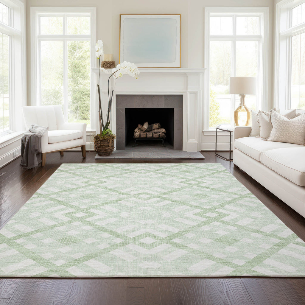 Piper Looms Chantille Geometric ACN616 Mint Area Rug Lifestyle Image Feature