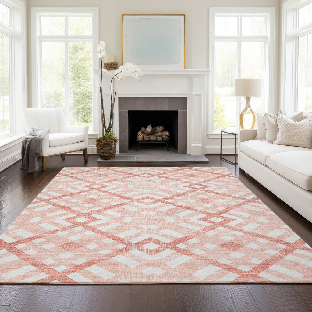 Piper Looms Chantille Geometric ACN616 Salmon Area Rug Lifestyle Image Feature