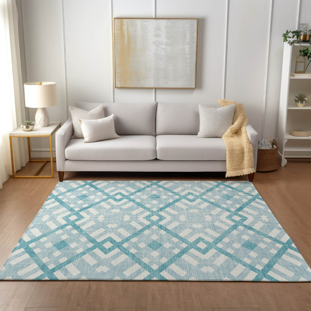 Piper Looms Chantille Geometric ACN616 Teal Area Rug Lifestyle Image Feature