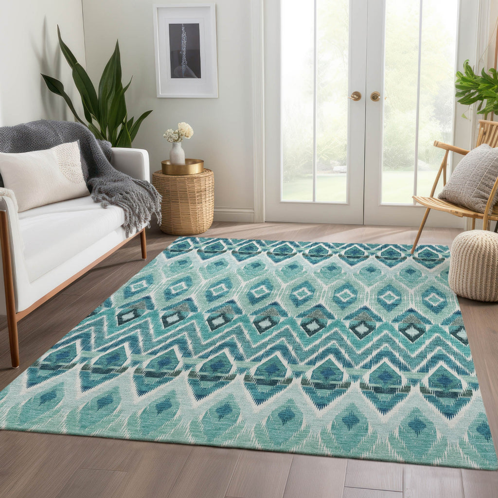 Piper Looms Chantille Southwest ACN617 Teal Area Rug Lifestyle Image Feature